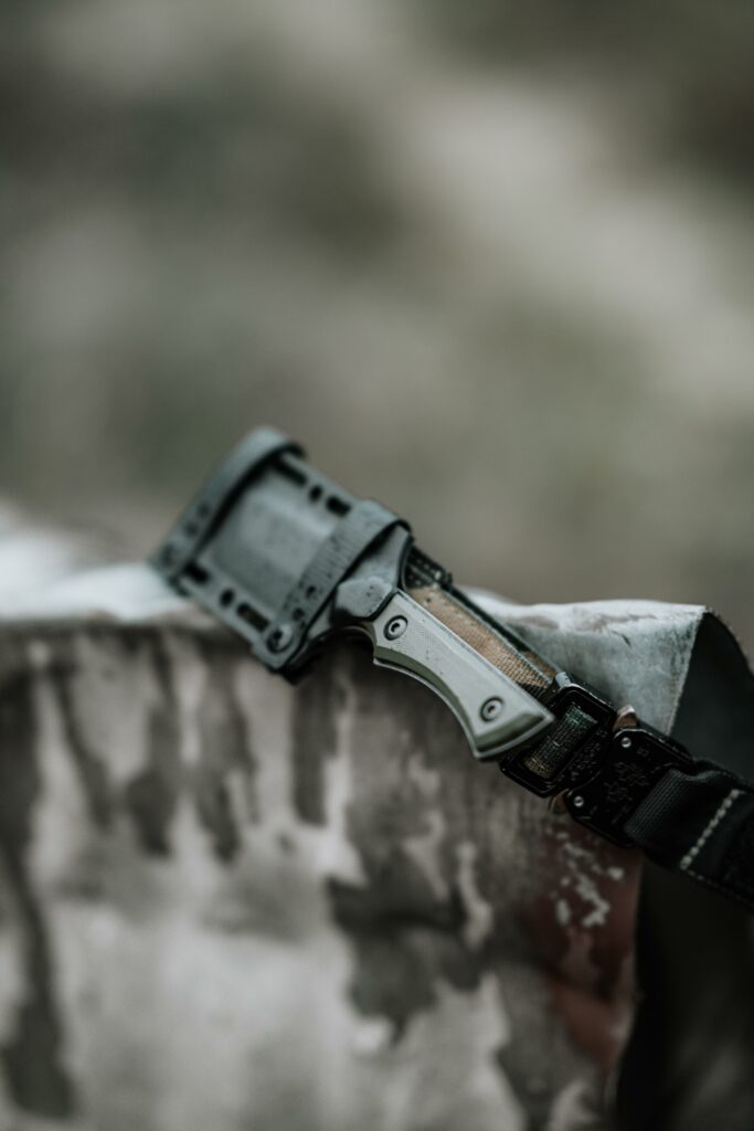 Makers Knives model Tanto on Bangarang Gear belt