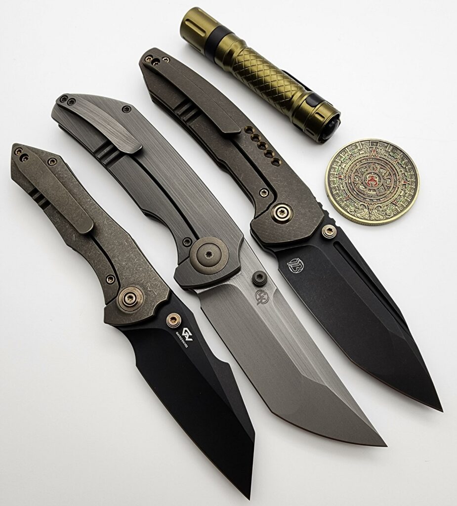 The WE Trogon a Brian Brown Knives Design- The WE Thug Xl a Christensen Knifeworks Design- The WE High-Fin a Gavko Knives Design- WE has been knocking it out of the park lately!