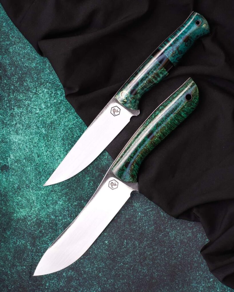 New knives made by me. N690 stainless steel, stabilised wood burl, hand satin.