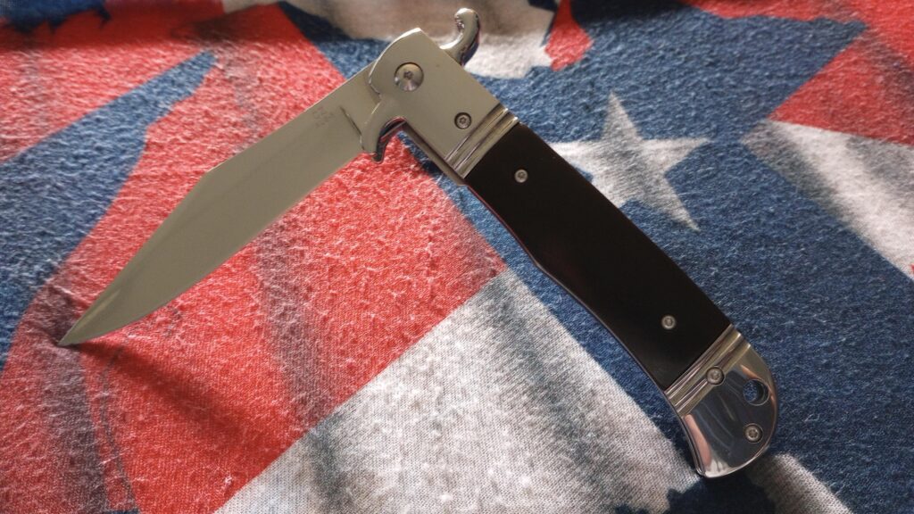 9" CZ Bolster Release Automatic Knife Ebony Wood (4.12" Satin)