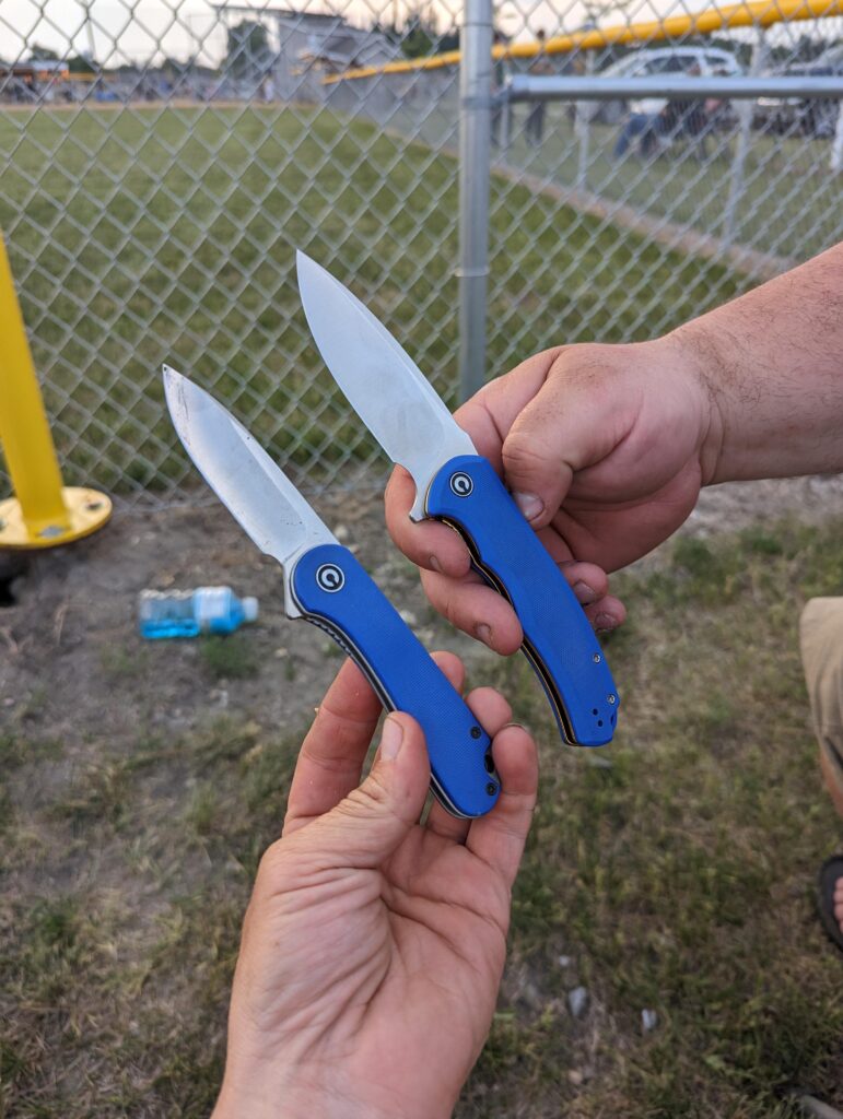 Some one asked for a knife, we both pulled out