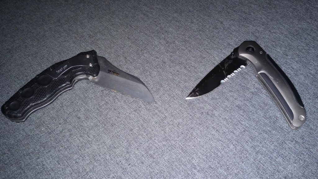 Used and abused. Kershaw was a tacklebox knife. Gerber was glove compartment.