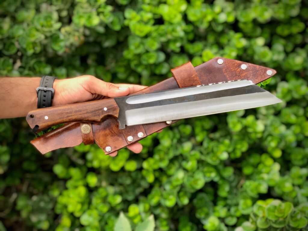 Hand Forged Viking Seax Knife with Leather cover