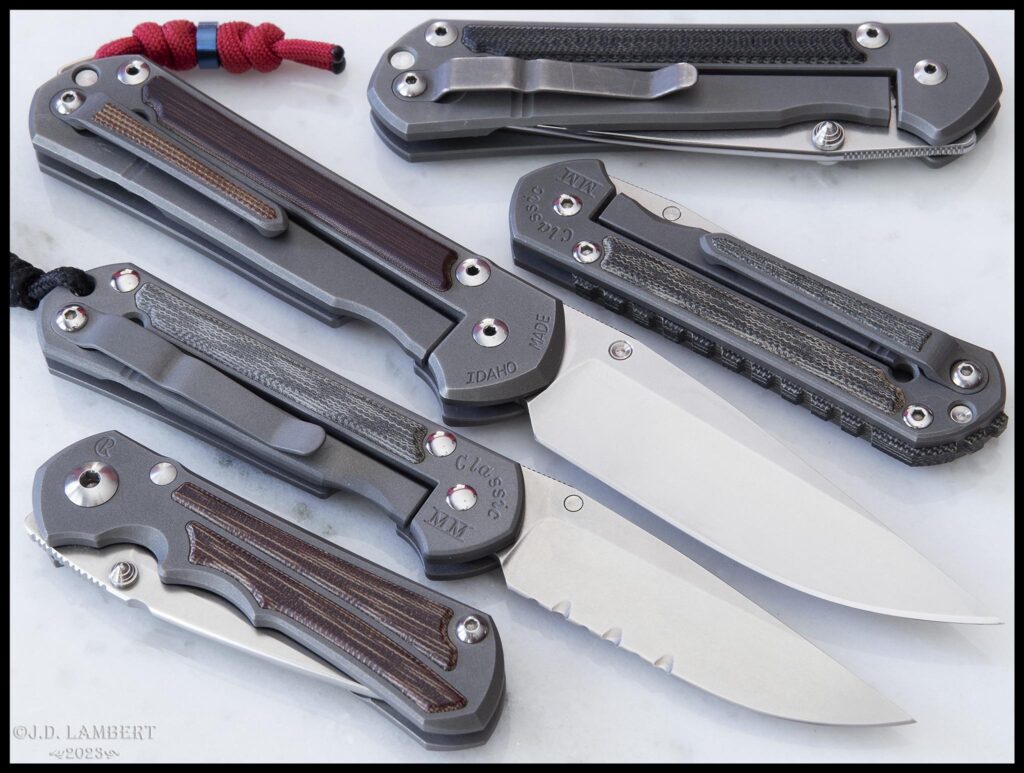 A few flavors of micarta on Chris Reeve knives (Sebenzas, a small Inkosi) & Millit clips. [OC]