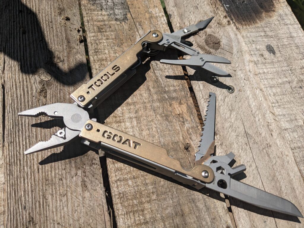 I received my GOAT Tools Multitool w/scales and attachments. Torched the titanium, customized the attachments, and here's what I ended up with. Can't decide which scale config is best. What do you think?