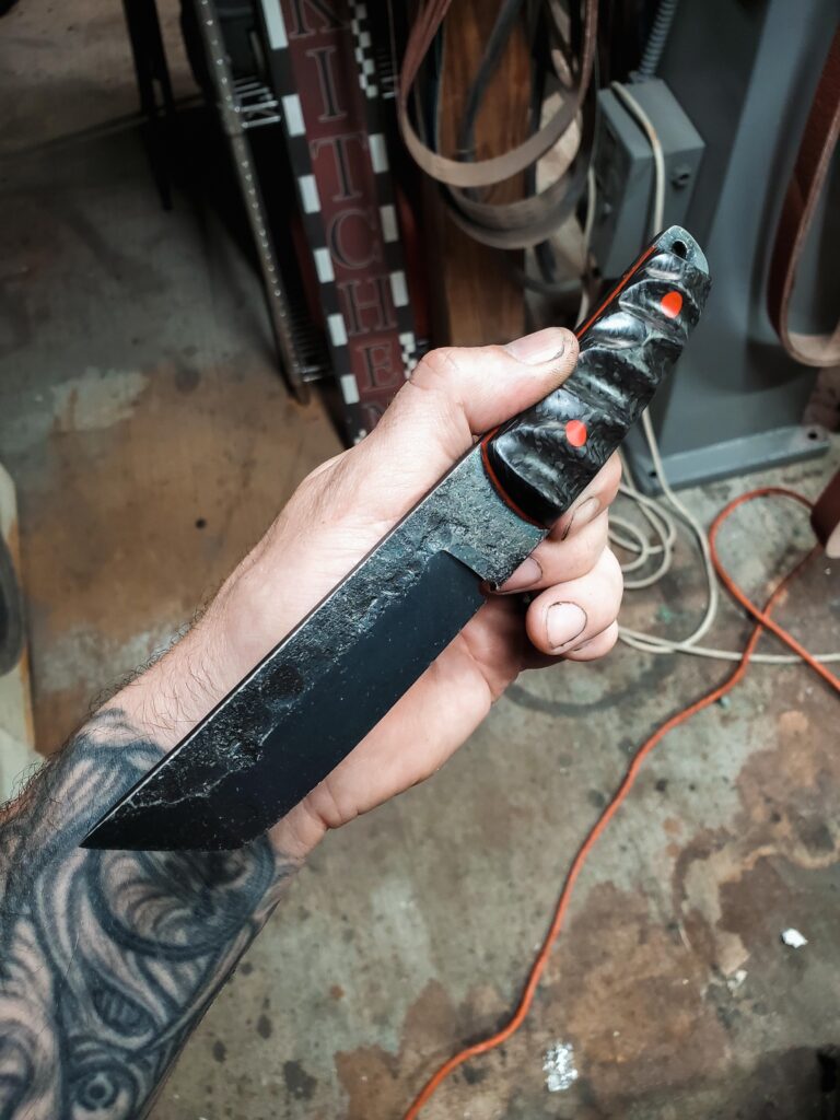 80crv2 carbon fiber, Ruby Red G10.