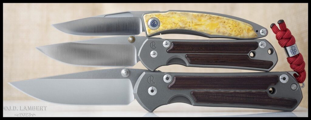 Chris Reeve Knives: Mnandi Box Elder, Small Sebenza Classic MM Cocobolo, Large Sebenza 21 Red Micarta [OC]