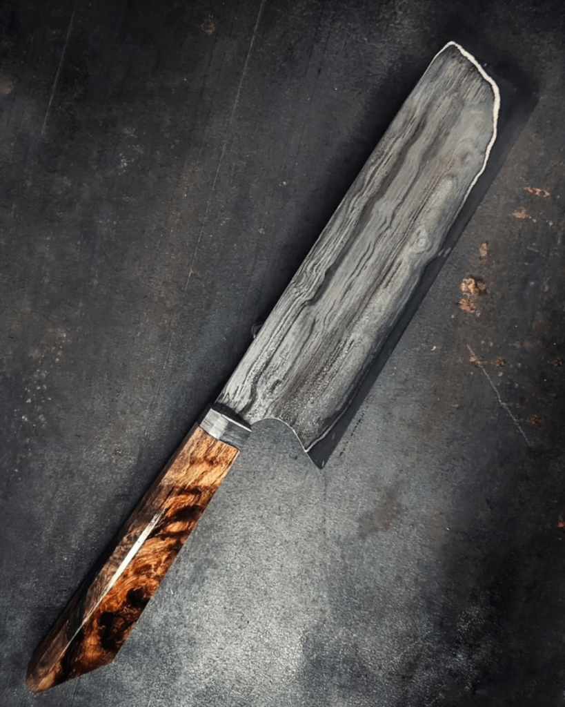 200mm Nakiri, GoMai with ApexUltra Core @67hrc, pure nickel and wrought-iron cladding