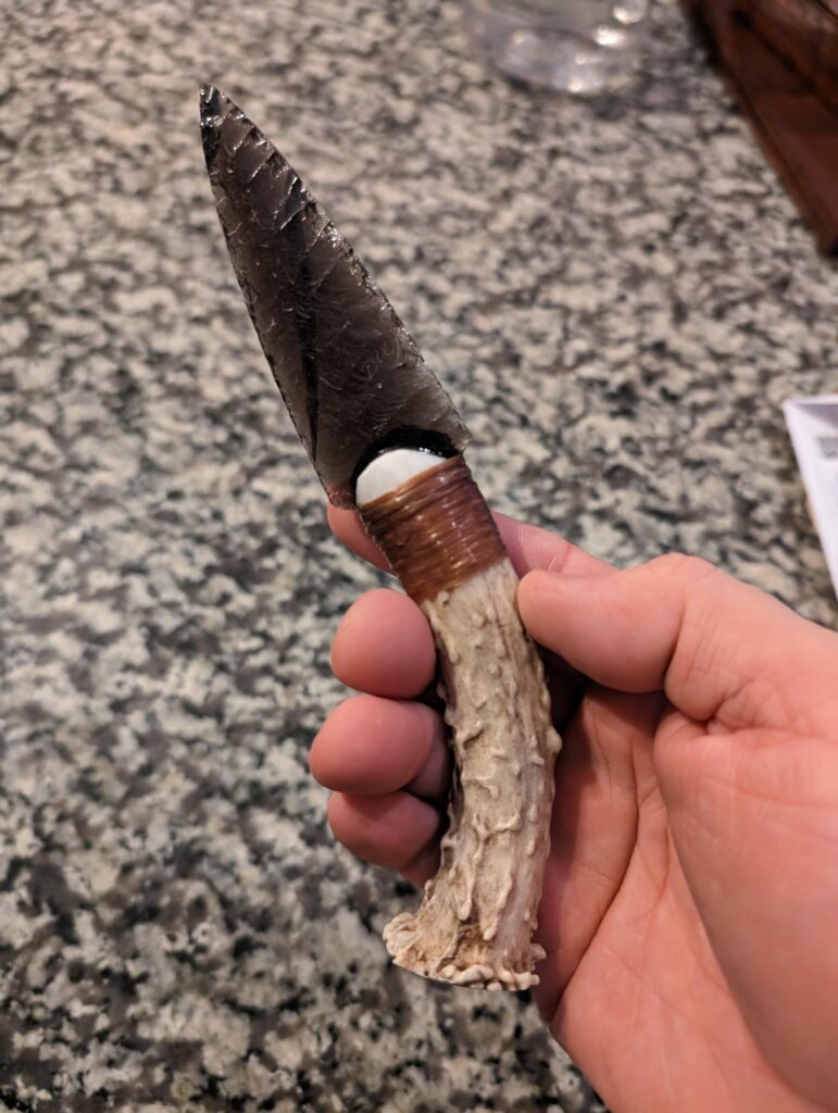 Handmade obsidian blade with stage handle