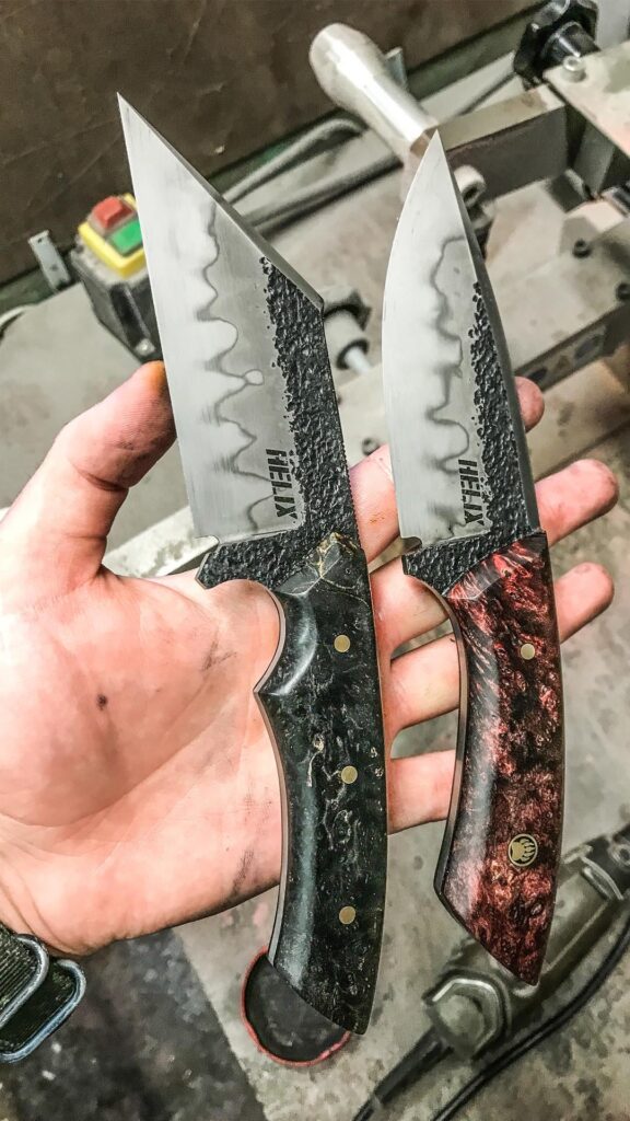 Two knives that I made. Steel is 26C3, got some nice hamon action.
