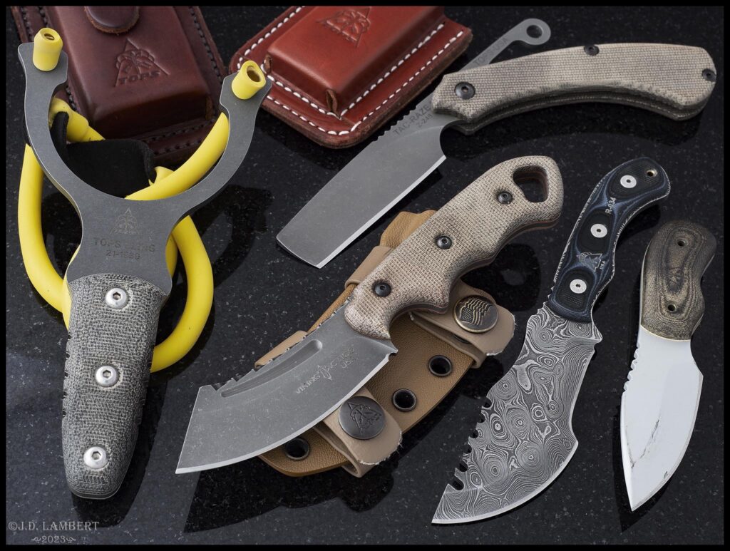 A few neat items from TOPS: Sling, Viking Tactics Patriot, Tracker T4 Damascus, Prairie Fox, Tac-Raze 2. The Sling is actually the one I use the most. [OC]