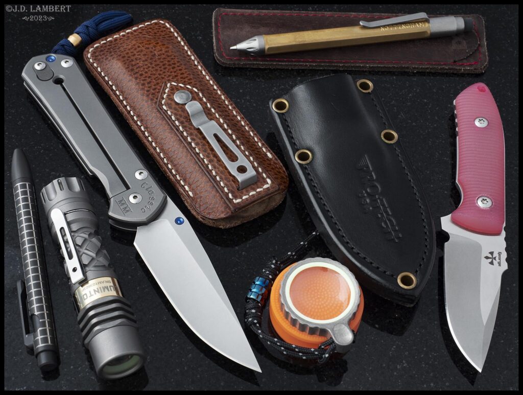 Some of my favorite acquisitions and/or items to use in 2023: Chris Reeve Sebenza Classic, Protech/George SBR, Lumintop Ti Ant Man, Smooth Precision Pen, Nottingham Tactical Pencil, CountyComm Magnifier [OC]