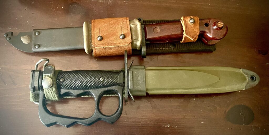 I love bayonets. The top is for an AK-47, the bottom an M-16.