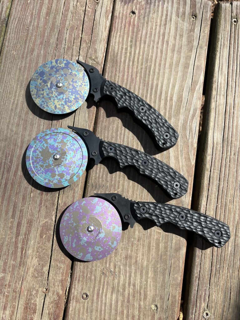 Special Titanium Pizza Cutters — these came out pretty cool.