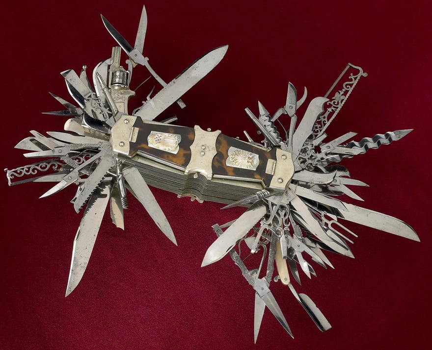 This 19th-century multi-tool from Germany has 100 different blades and a .22-caliber five-shot revolver