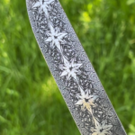 mosaic Damascus knife. titanium guard & fossil mammoth molar