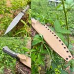 Alright it’s ready!! Time to sharpen! Chopper is: 8670 steel, Burnt Bronze under, custom Grey over Cerakote, Micarta handles with Kydex sheath. 10-1/4” long blade. Thank you for looking.