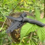 “Dagger” is ready to sharpen! 8670 steel, Micarta handles pinned, Cerakote Black and Carbon Fiber style Kydex!