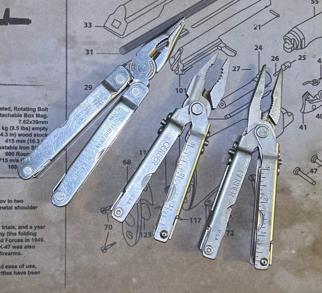 I always liked the leatherman a lot more cause the knife LOCKED and it had a needle nose pliers.