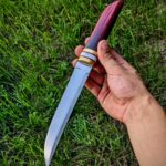 I have finally fixed my other phone with better camera! Here are better picture of my handmade Kaiken! N690 steel, 60 hrc with hand satin. Brass, white, red micarta and red stabilized Karelian Birch.