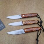 Full Tang Puukkos. 80Crv2 steel, Stabilized Maple, English Oak and Birch Burls on handles.