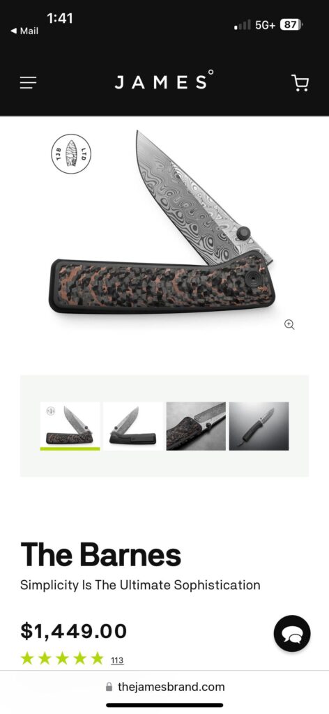 Thoughts on this $1450 James Brand knife?