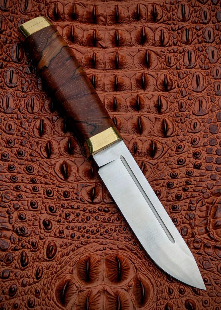 Finishing custom commission on this beautiful knife! N690, stabilized beech burl, brass. It is completely new design to make for me, what do you think of it, should I make more?