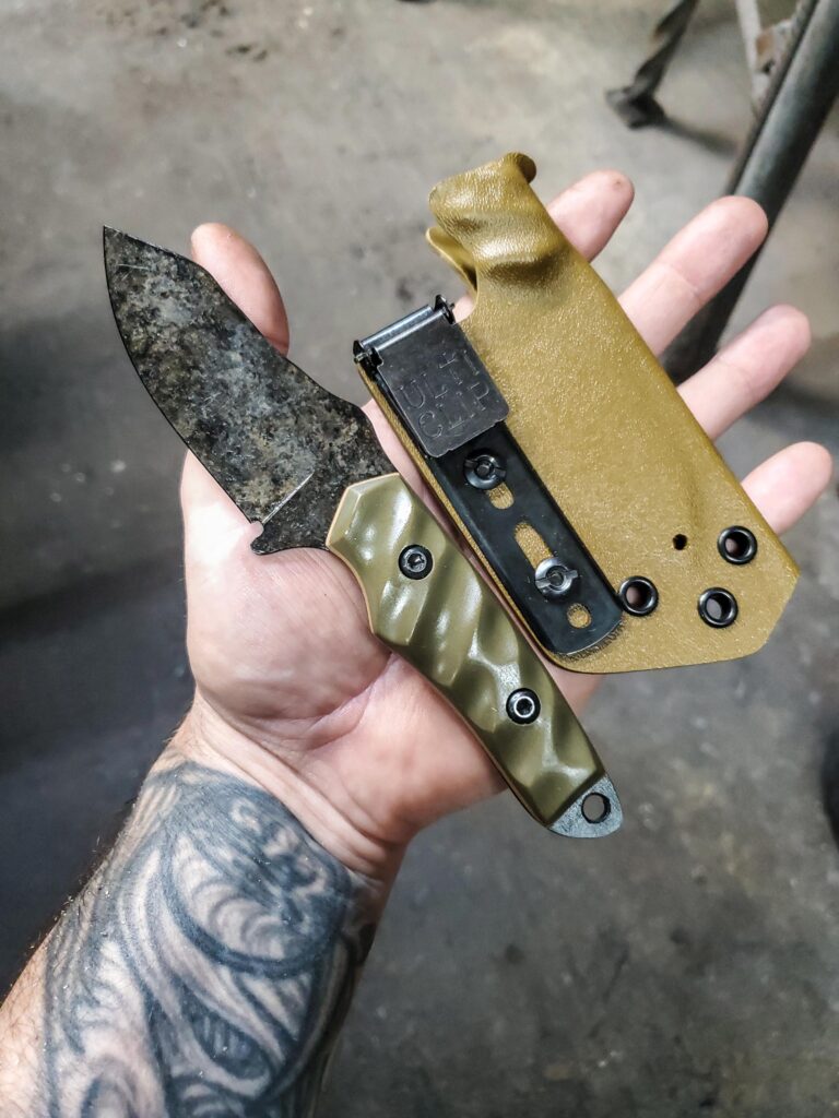 80crv2 with Granite finish and OD green G10 and coyote brown G10 liners.