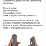 From CRK Facebook Group, in case anyone lost a Sebenza in Virginia