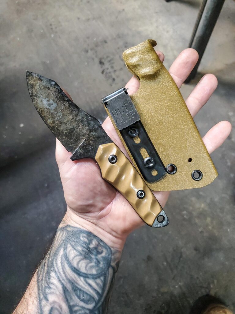 80crv2 with granite finish and coyote brown G10 and black G10 liners.