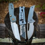 They go together even though they have different blade shapes, different deployments, different handle materials, different finishes, different acoustics, different designers, different profiles, and utterly different souls.