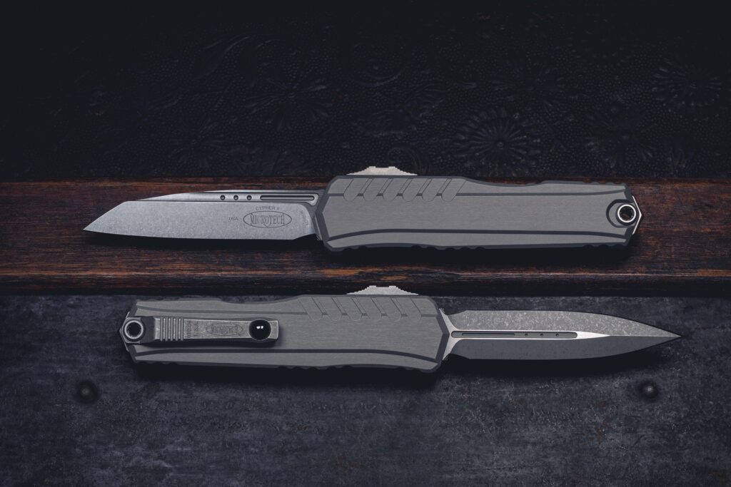 Microtech Cypher II. One for work, one for fun, both excellent.