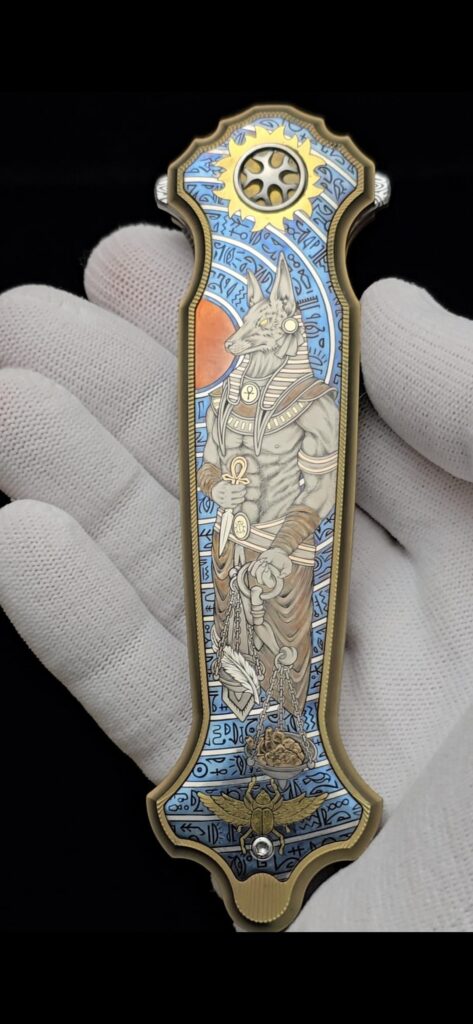 Hand-engraved folding knife details