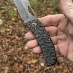 Just finished making this framelock in Stonewashed Z-12 Ultra PM steel (65HRC), Metallic Carbon Fiber and Titanium.