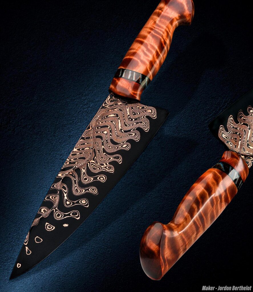 Here is one of my 8 chefs in Baker Chevron Coppermai with cottonwood and mammoth molar  Let me know what yall think