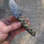 80CrV2 with Overlay Rust bluing etch. OD Green G10 with Black G10 liners