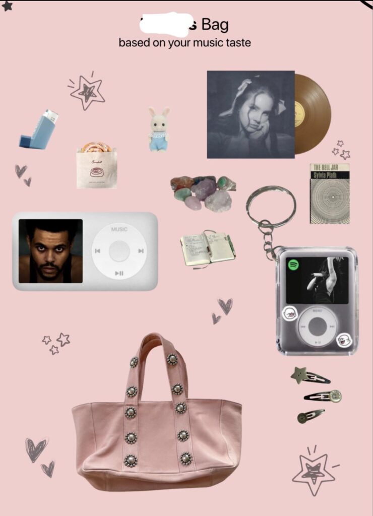 got a little “what’s in my bag” collage made for my music taste 🥰 I feel like it’s pretty accurate 😭