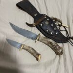Looking for info on two custom knives with antler handles + hand-etched maker mark