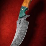 My Vulture model. Stonewashed with a stabilized chestnut and vintage micarta handle.