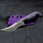 I had this idea of Cerakoting colored G10 and then sanding it down to make an interesting pattern, so here we go. Tungsten Cerakote on the blade and scales, steel is Magnacut. What do you think?