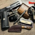 A fair example of my daily edc. These are my most carried examples of each category as far as gun, watch, pen, fixed blade, and traditional folder go.