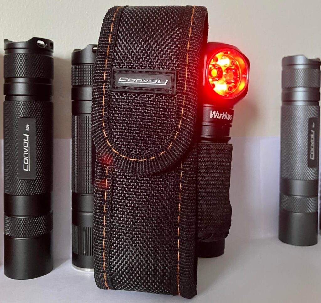 Convoy S2+ holster shown with Wurkkos side pocket options.