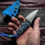 Little EDC in kydex sheath. N690 blade,blue/green epoxy scales,blue g10liners