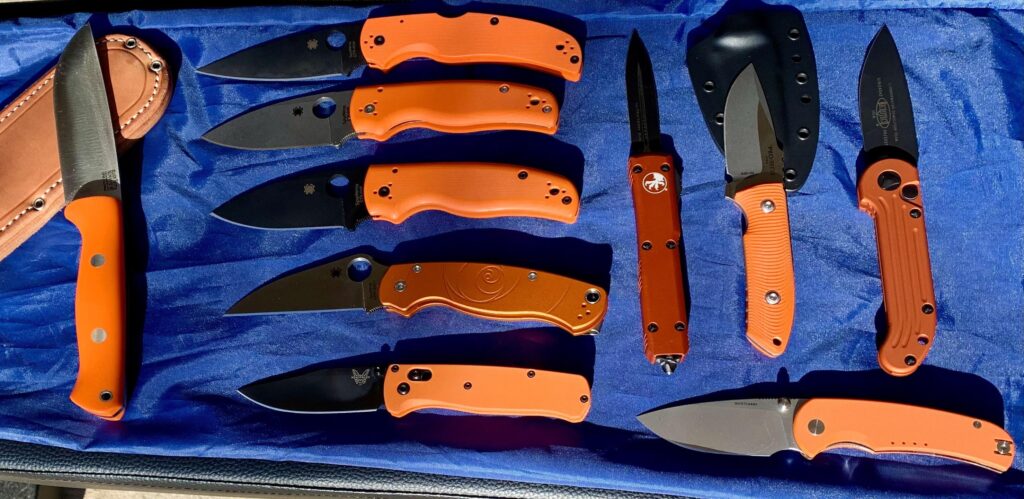 Some orange knives.
