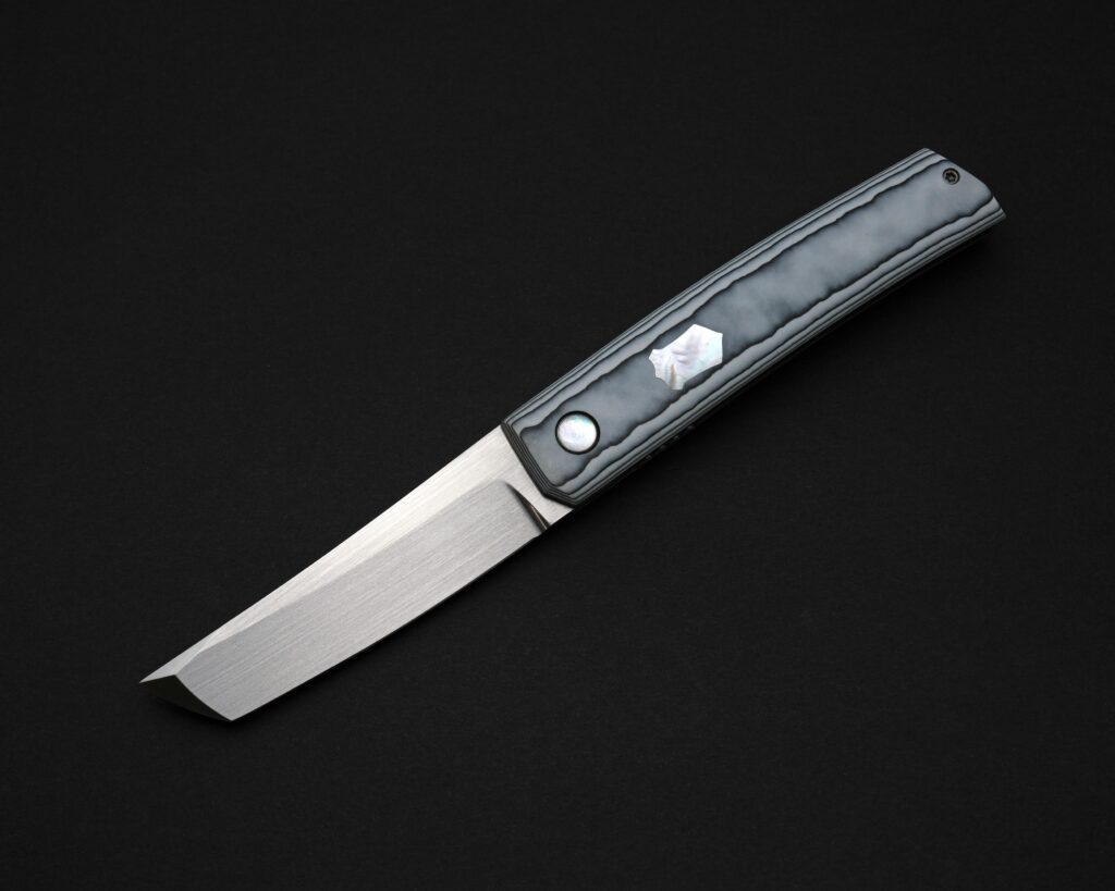 Jared Oeser Custom Tachi OS in OG White Carbo Quartz with MOP Shield Inlay and Pivot