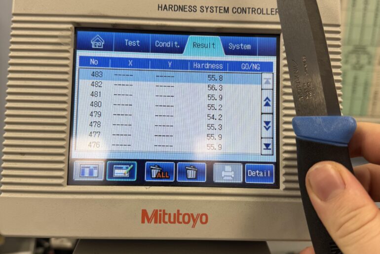 Mora Stainless Hardness Results. 55.6 HRC