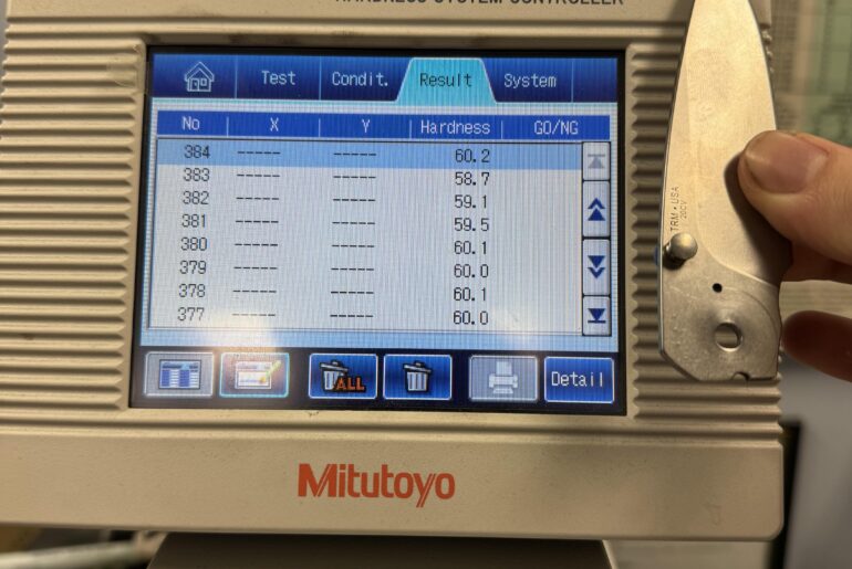 TRM Atom 20CV Hardness Results. 59.7 HRC