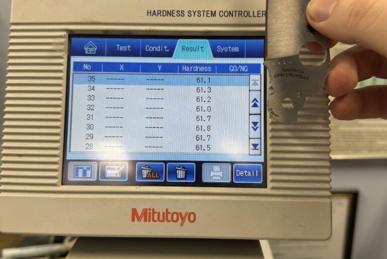Manix 2 Cruwear Hardness Results. 61.4 HRC