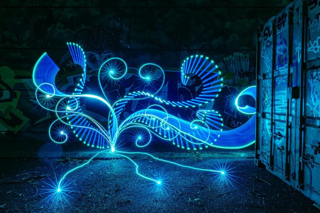 Light painting photography using the Noctigon KR1 SFT-42R 6500K flashlight connected to light painting tools.