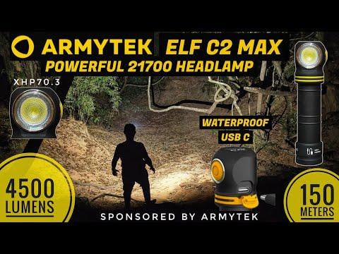 [Eng] Armytek ELF C2 MAX (White) Headlamp with USB C & Beamshots vs Wiza...